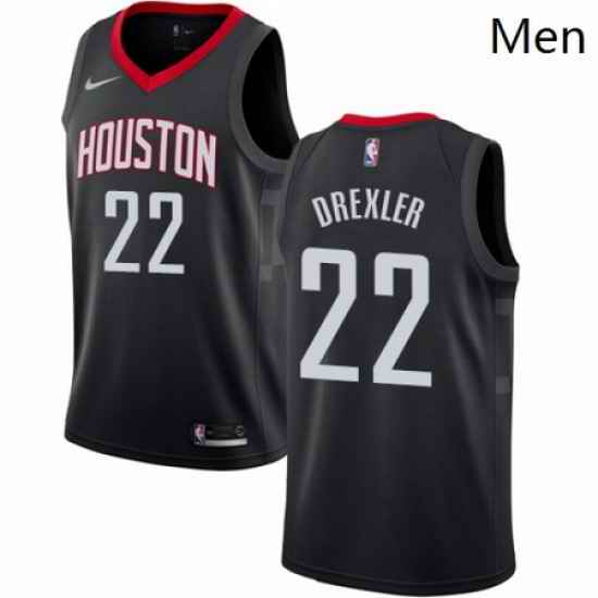Mens Nike Houston Rockets 22 Clyde Drexler Authentic Black Alternate NBA Jersey Statement Edition